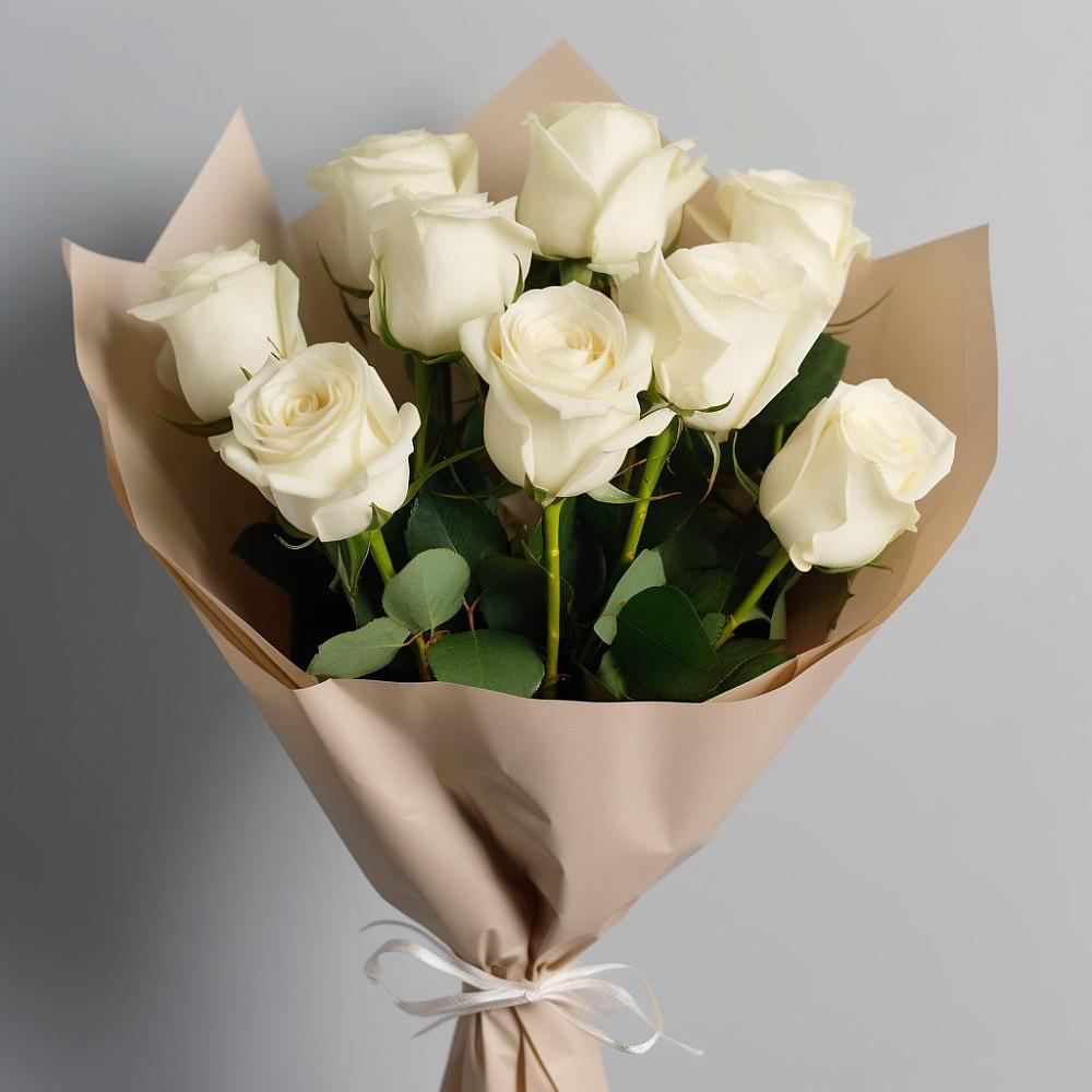 Букет 9 Белых роз Эдлесс Лав в Дне