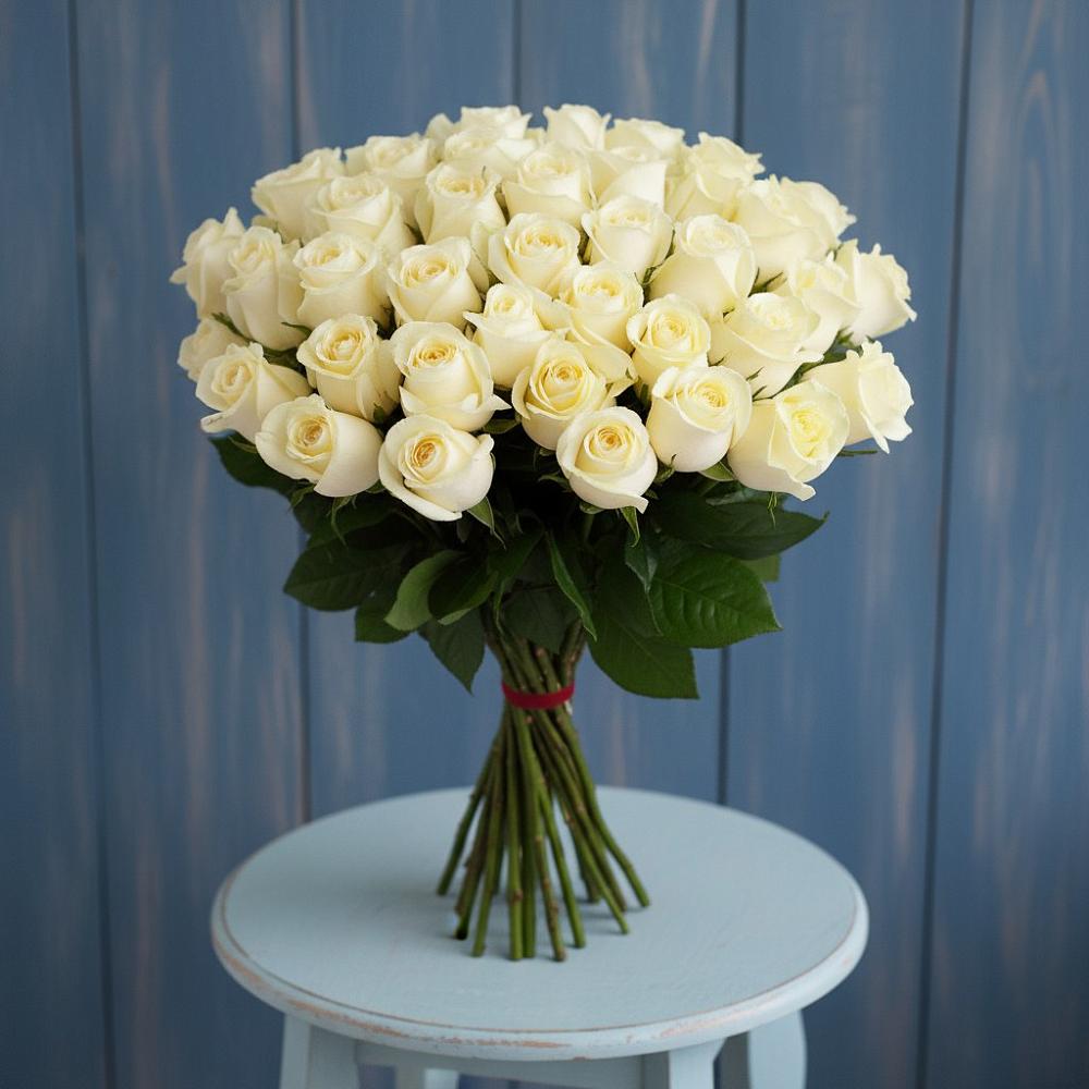 Букет 51 Белая роза Эдлесс Лав в Дне