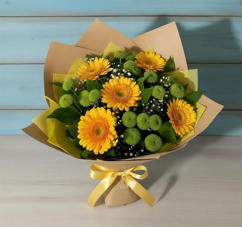 Букет цветов из: Герберы и Хризантемы в Дне