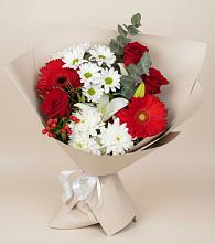 Букет цветов из:  Розы, Хризантемы, Герберы и Лилии в Дне