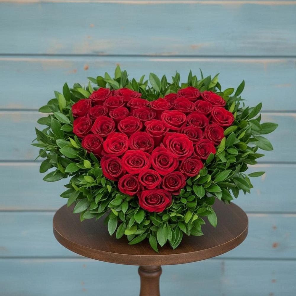 Цветочная композиция из Розы в виде сердца в Дне