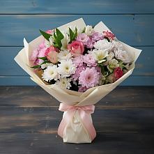 Букет цветов из:  Хризантемы, Альстромерии и Розы в Дне