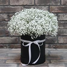 Цветочная композиция из Гипсофила в шляпной коробке в Дне